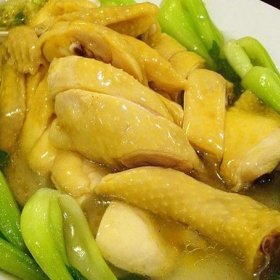 Gà hấp cải xanh + xôi gấc