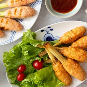 Khai vị 3 món: Mực chiên - Chạo tôm - Cá thác lác